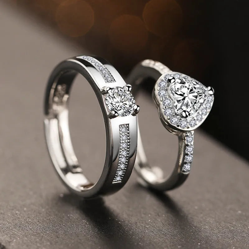 Fashion Simple Princess Love Couple Rings adjustable opening metal band heart-shaped geometric design