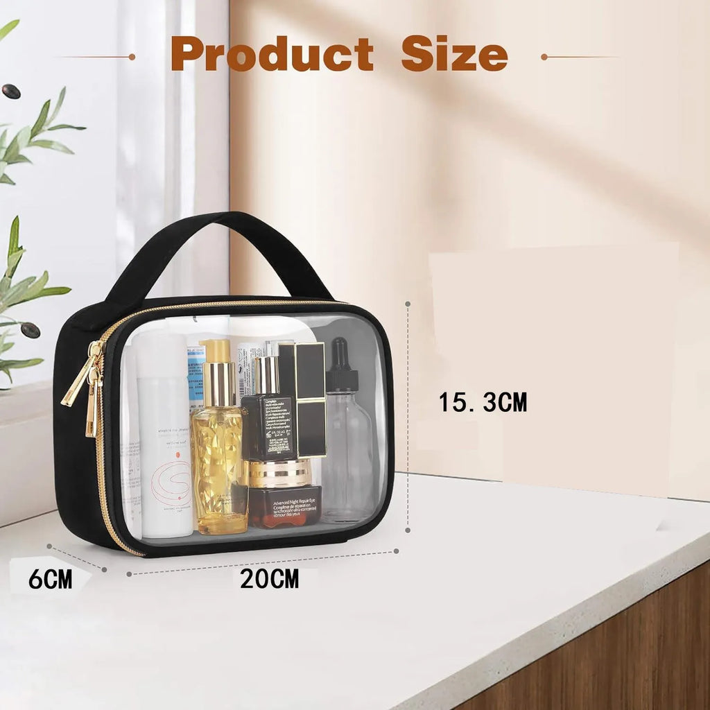 Transparent PVC wash bag with carrying chain for lipstick storage in multiple colour options