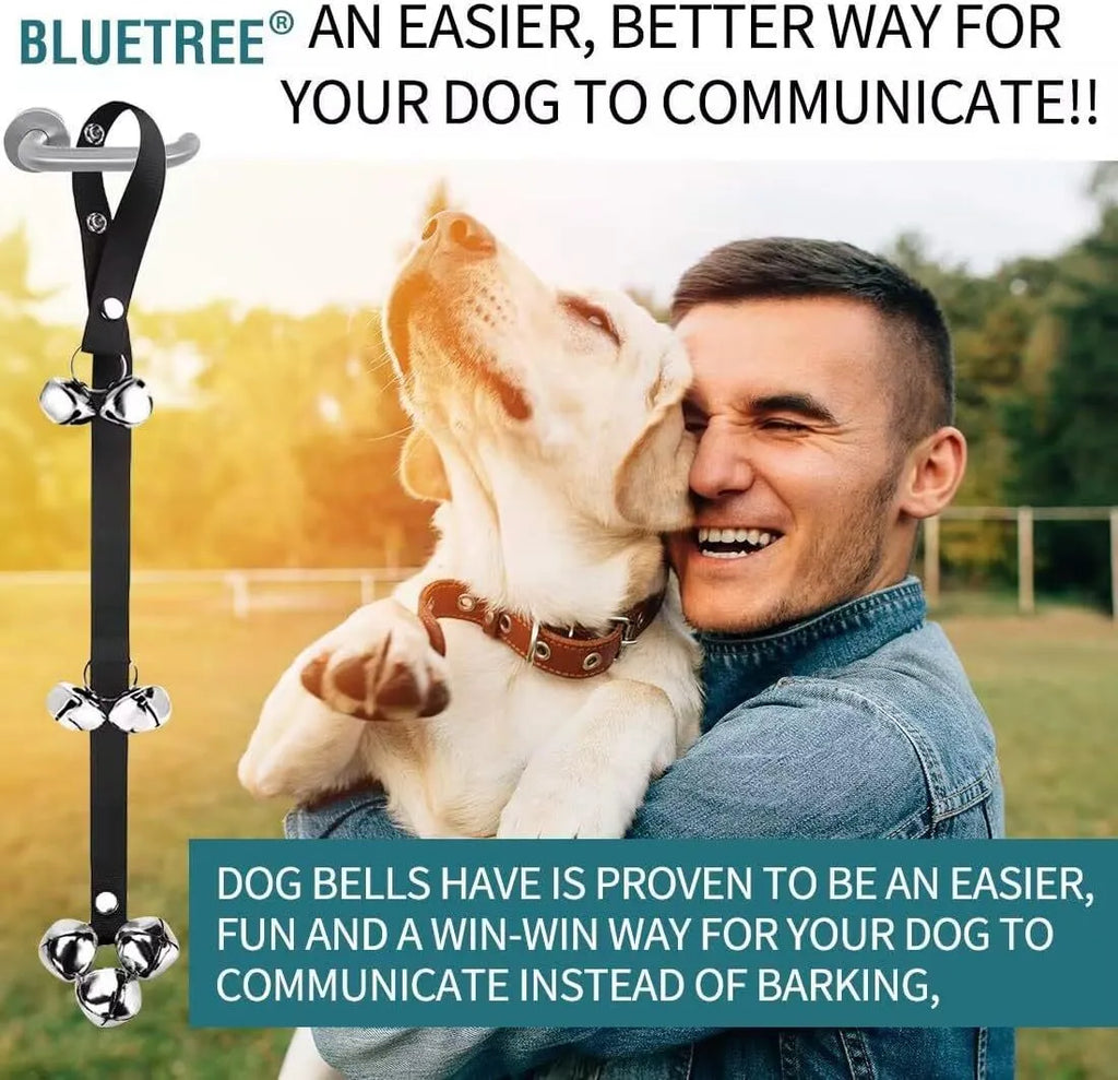 Adjustable dog training doorbell with 7 silver metal bells on nylon leash