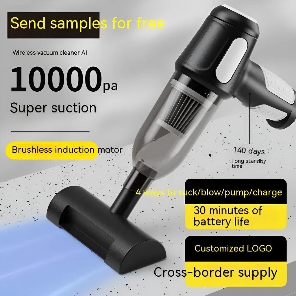 Standard Black car wireless handheld vacuum cleaner with 6KPa suction, 4000mAh battery, and Type-C port