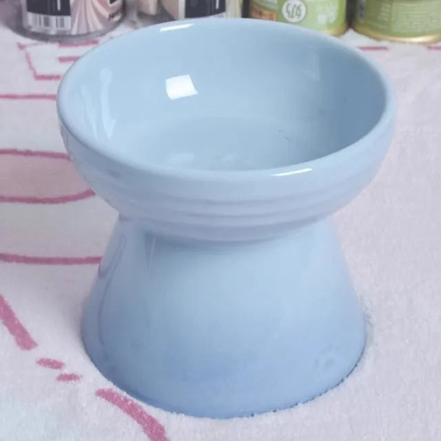 Black ceramic pet bowl with high foot and neck protector for dogs and cats