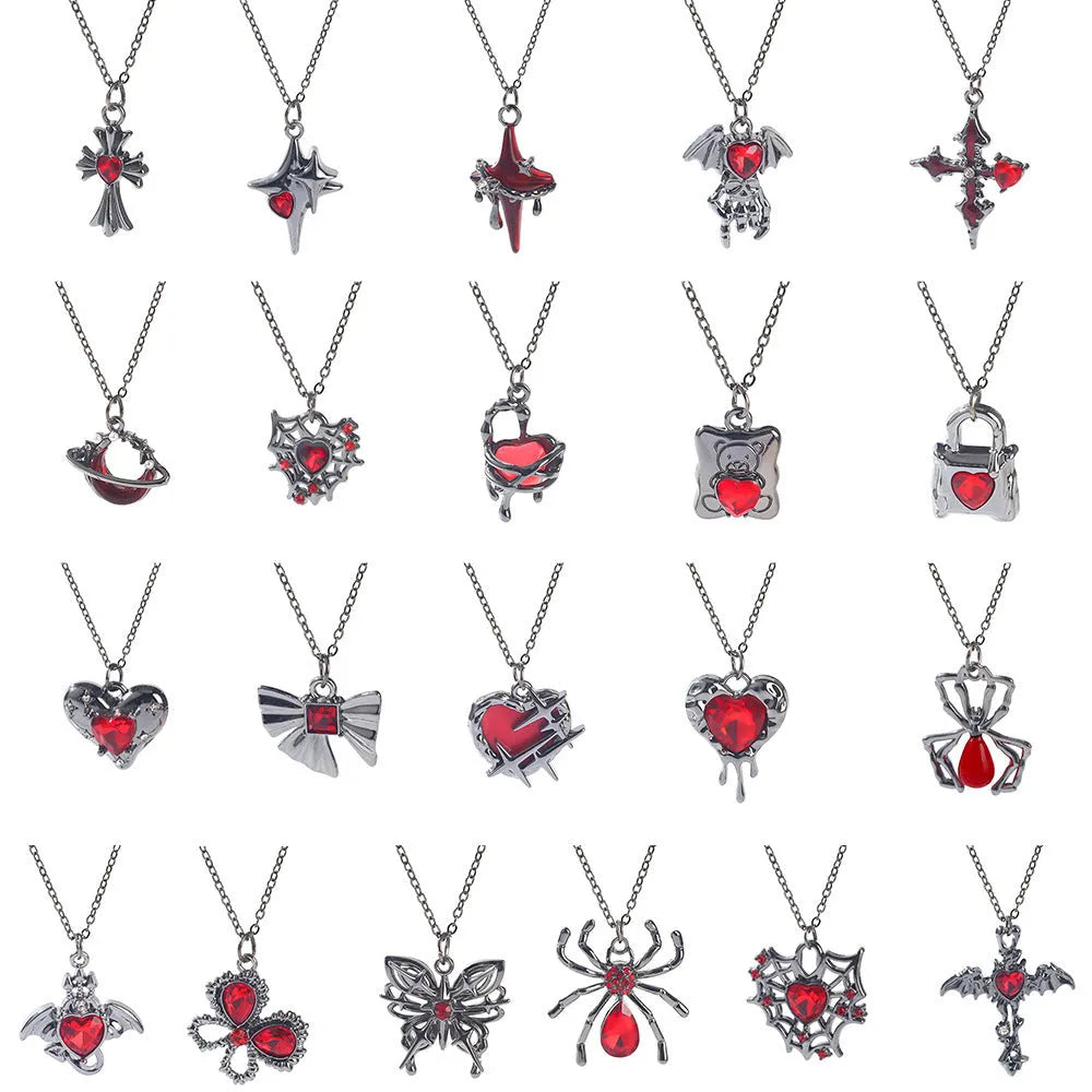 Dark Halloween necklace with spider bat pendant in zinc alloy with electroplated finish