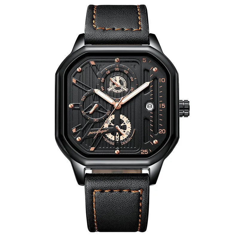 Men's belt style sports watch with quartz movement in 8mm thickness showing colour variations