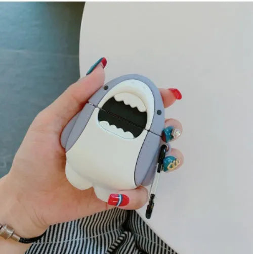 Silicone shark design cover for AirPods 1 and 2 charging case in vibrant colours