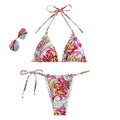 Women's multicolour triangle print bikini with hanging neck top and separate bottoms