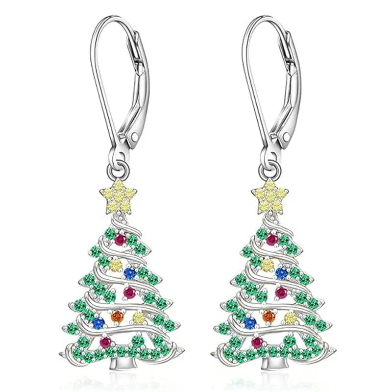 White gold colour Christmas tree earrings with star design for women