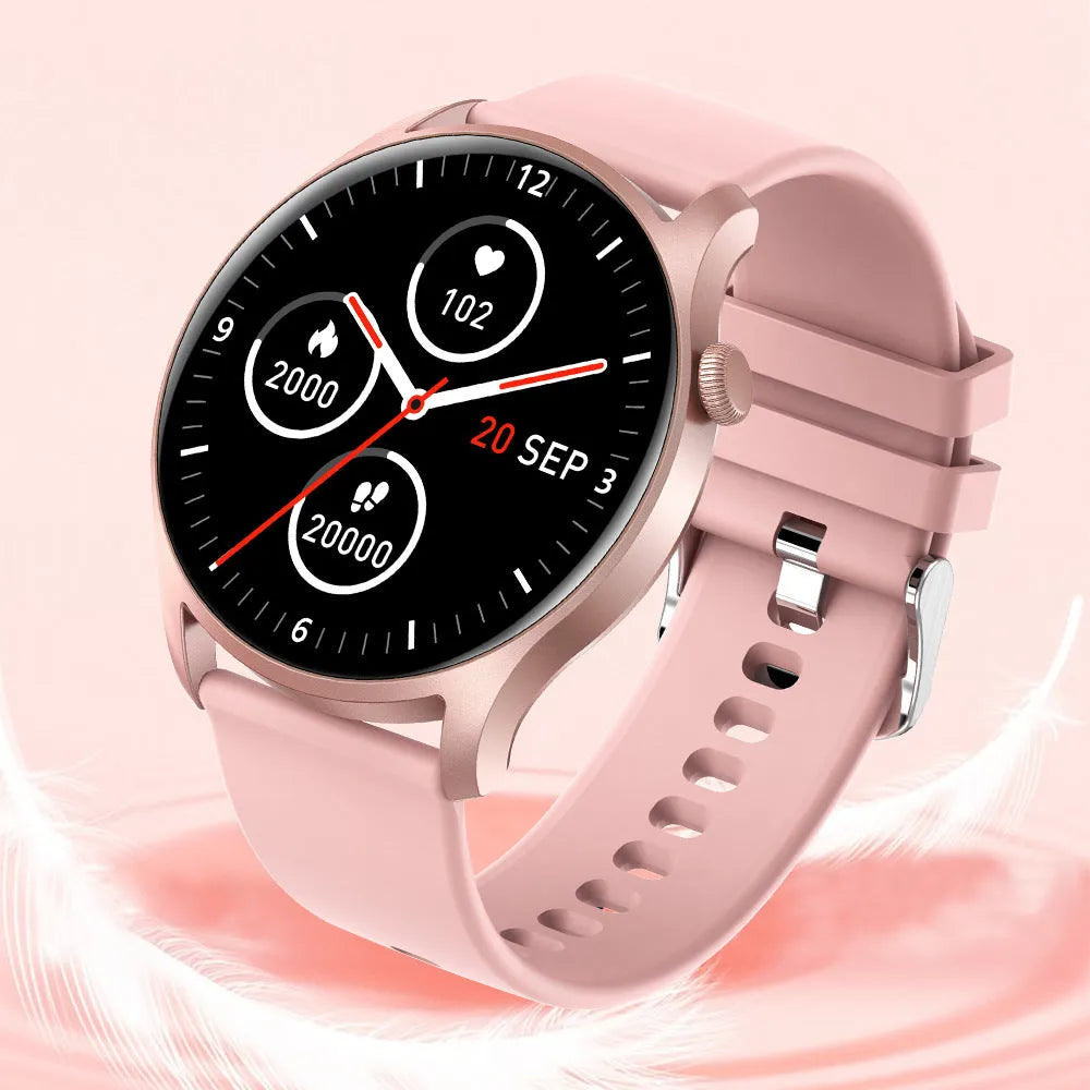 Smart watch with 1.3-inch screen showing heart rate display on a silicone wristband