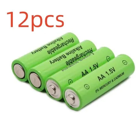 Green AA size alkaline rechargeable battery with 3000mAh 1.5V labelling.