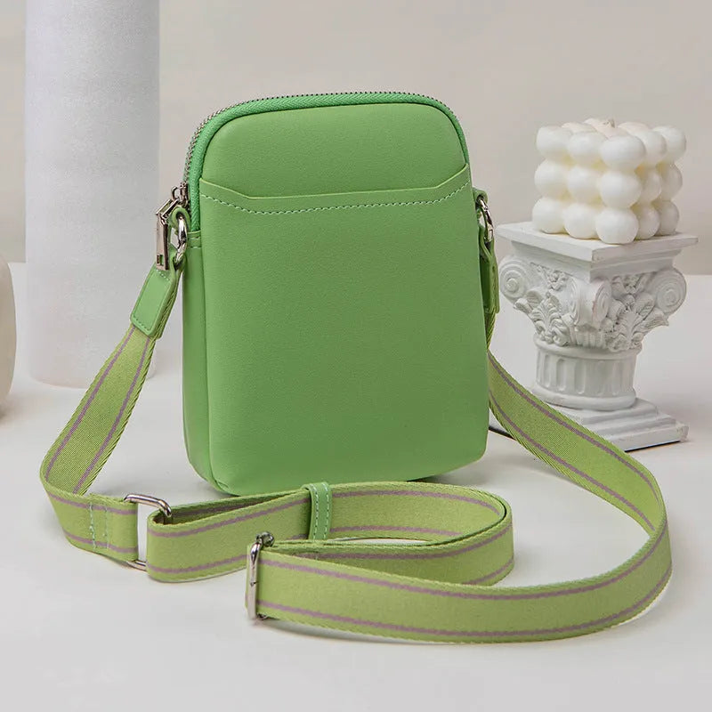 Solid colour small crossbody shoulder bag for women with mobile phone compartment