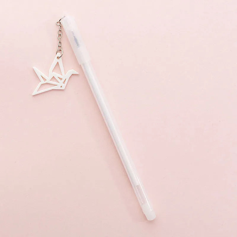 Paper crane rabbit pendant gel pen with 0.38mm tip measuring 17cm in black or white designs