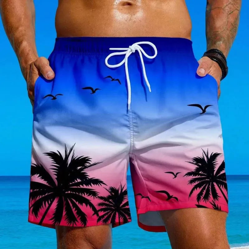 Men's ethnic style swimming trunks in polyester with loose board shorts design