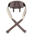 Milky white rechargeable shoulder and neck kneading massager with USB charging cable.
