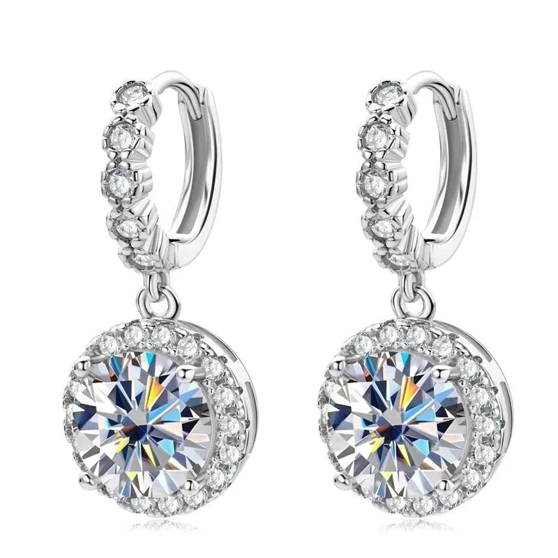 Shiny white gold copper geometric earrings for women with round ring shape on a white background