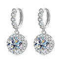 Shiny white gold copper geometric earrings for women with round ring shape on a white background