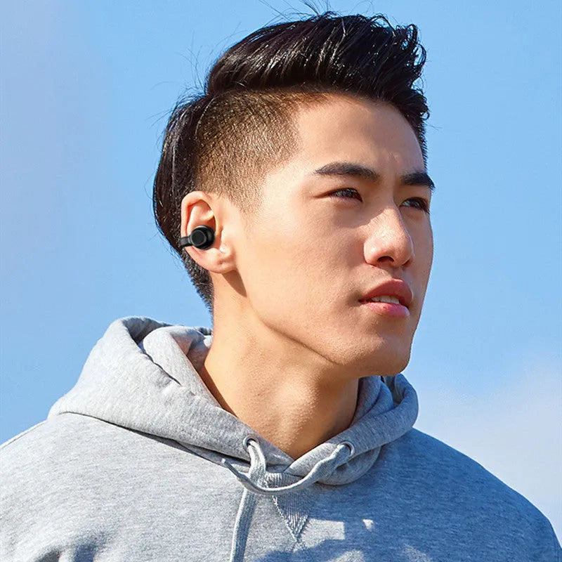 Black clip-on bone conduction wireless Bluetooth earphones for exercise