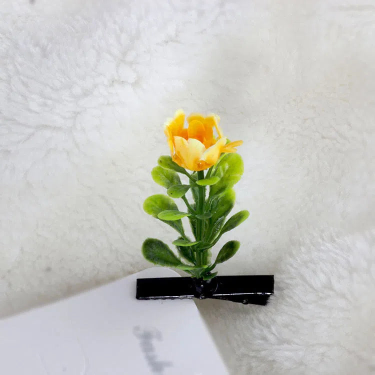 Plastic grass bean sprout hairpin with cute flower barrettes for children, handmade floral hair accessory