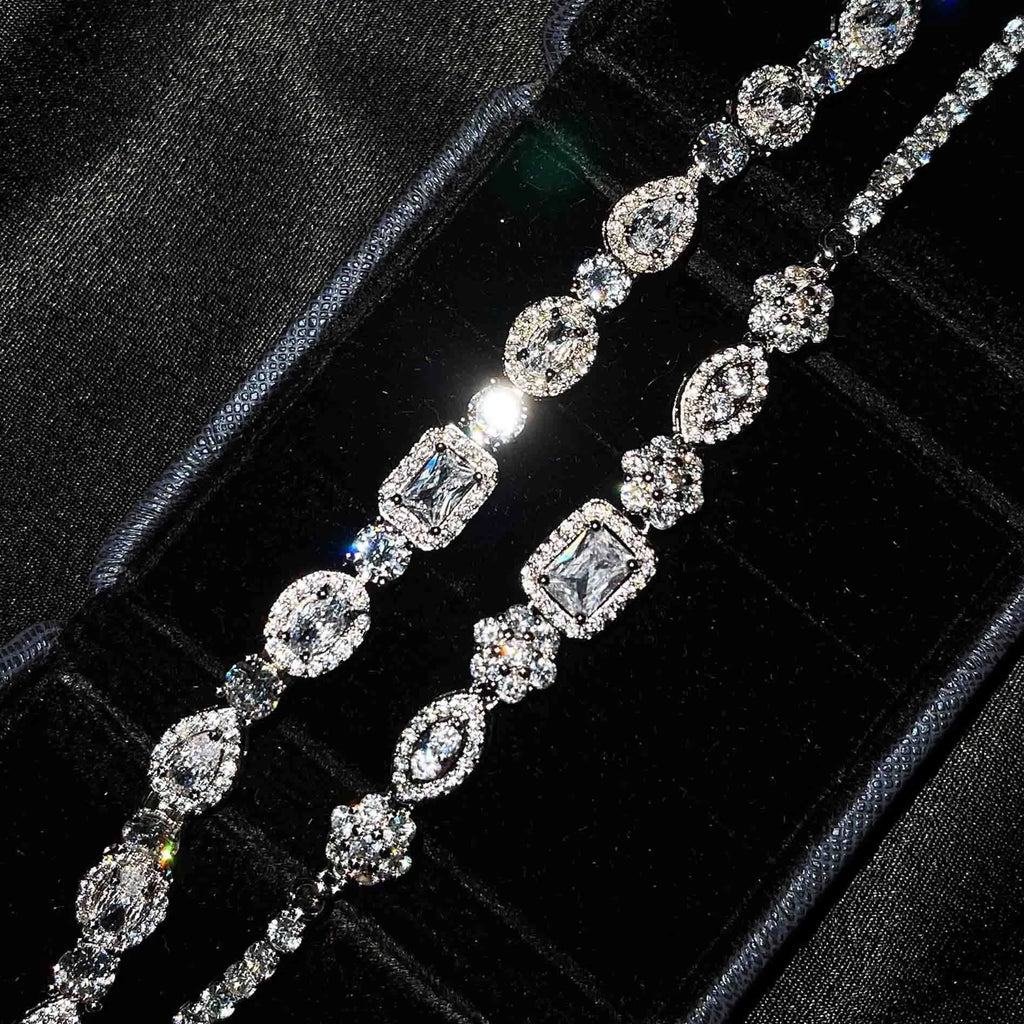 Women's sterling silver plated bracelet with zircon inlaid stones in geometric luxury style