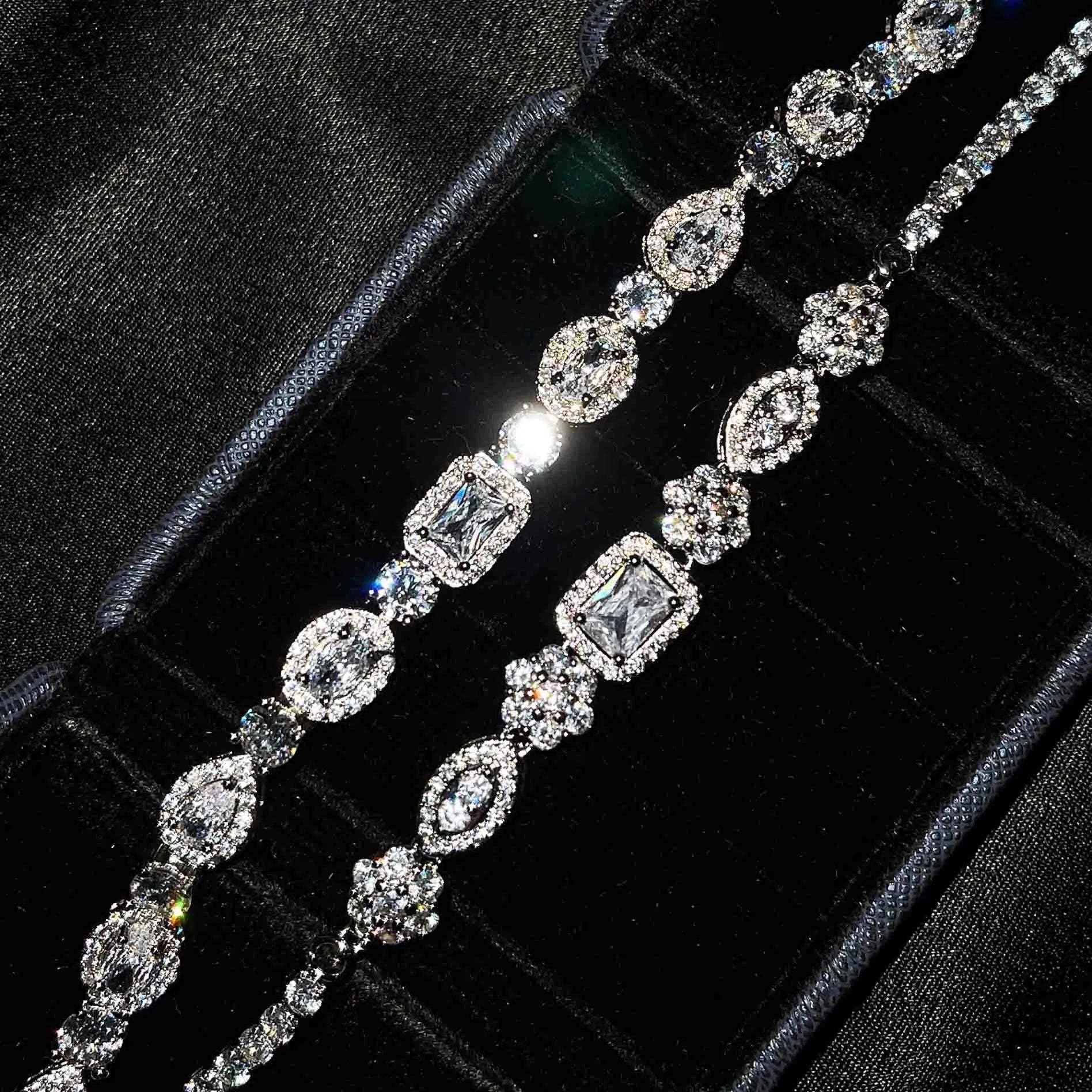 Women's sterling silver plated bracelet with zircon inlaid stones in geometric luxury style