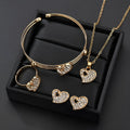 Gold electroplated alloy women's jewellery set with love pendant necklace, earrings and bracelet