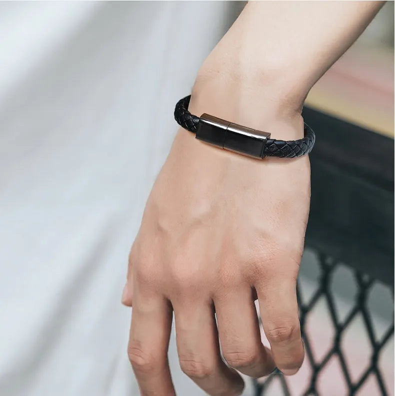 Bracelet cable with brown double line and gift box for charging data sync Android iPhone TypeC
