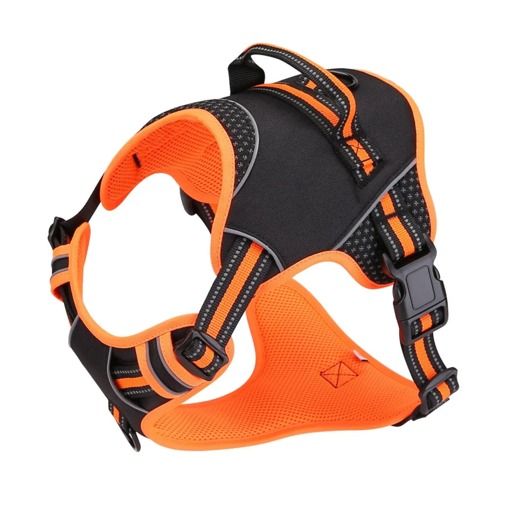 Orange polyester dog harness with anti-breaking design for outdoor training and walks
