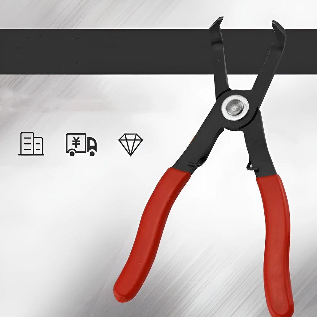 Red round nail removal pliers with PVC handles, jaws open, for door panel and wire buckle extraction.