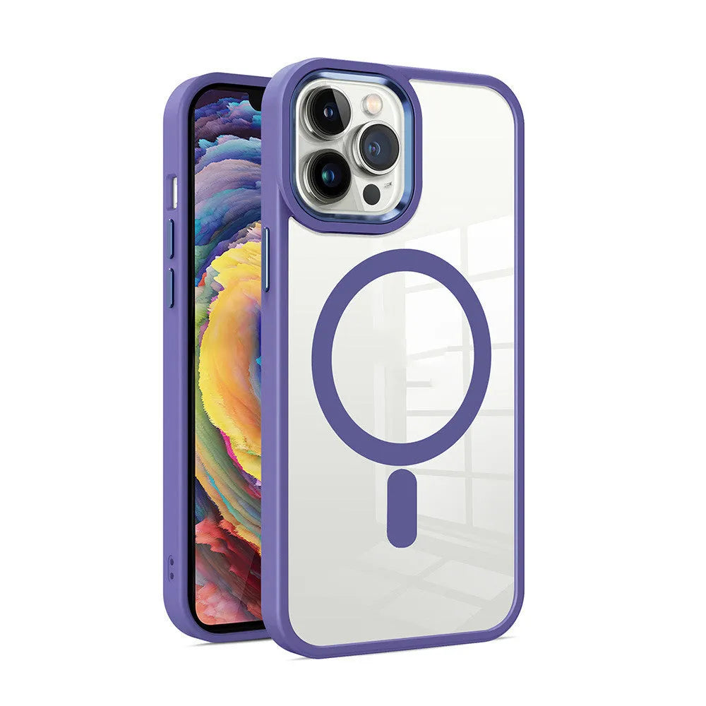 Transparent magnetic silicone phone case for iPhone models showing colour options