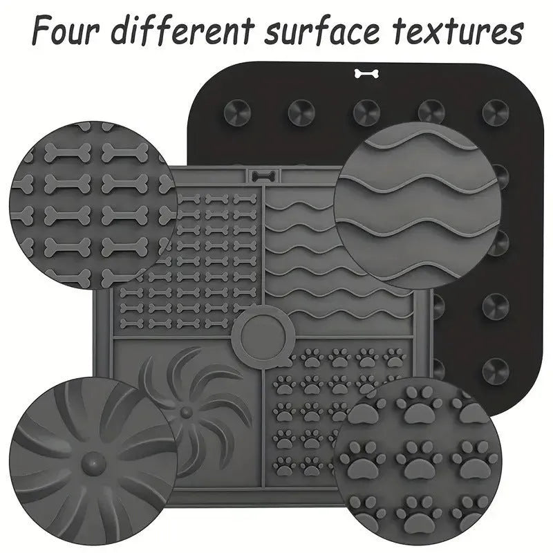 Bottom suction cup non-slip silicone pet slow food mat in gray for dogs and cats