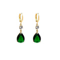 Pair of green geometric teardrop shaped alloy dangle earrings for women