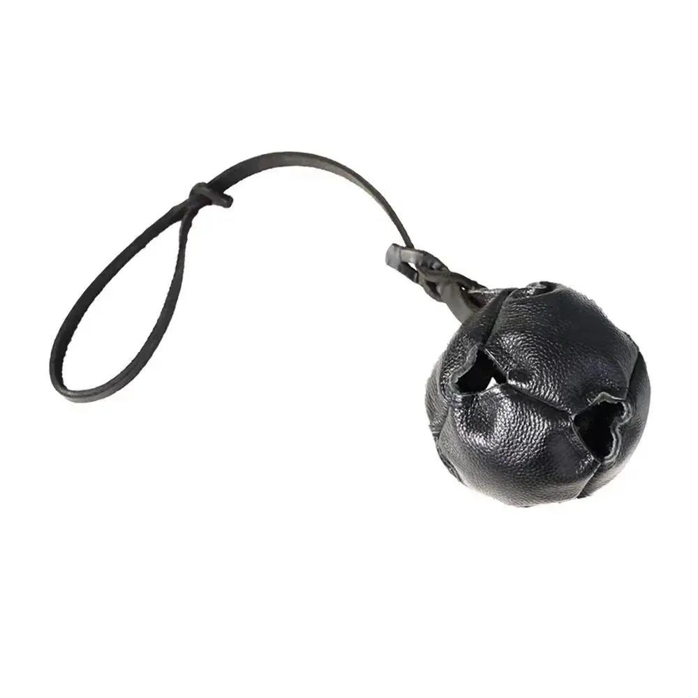 Leather dog training ball toy with handle, soft bite ball for puppy reward, tug toy for obedience training, colourful dog ball