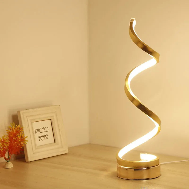 Black or white LED table lamp with aluminium shade and metal base