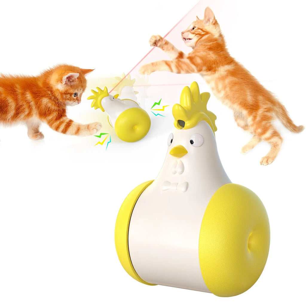 Sound-emitting laser electric tumbler cat toy in Laser Chicken dark blue colour on a white background