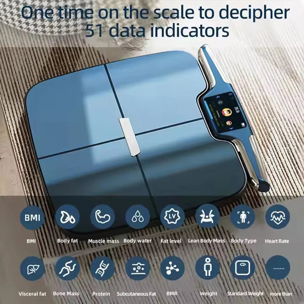 Black eight-electrode intelligent body fat and composition weighing scale for home use