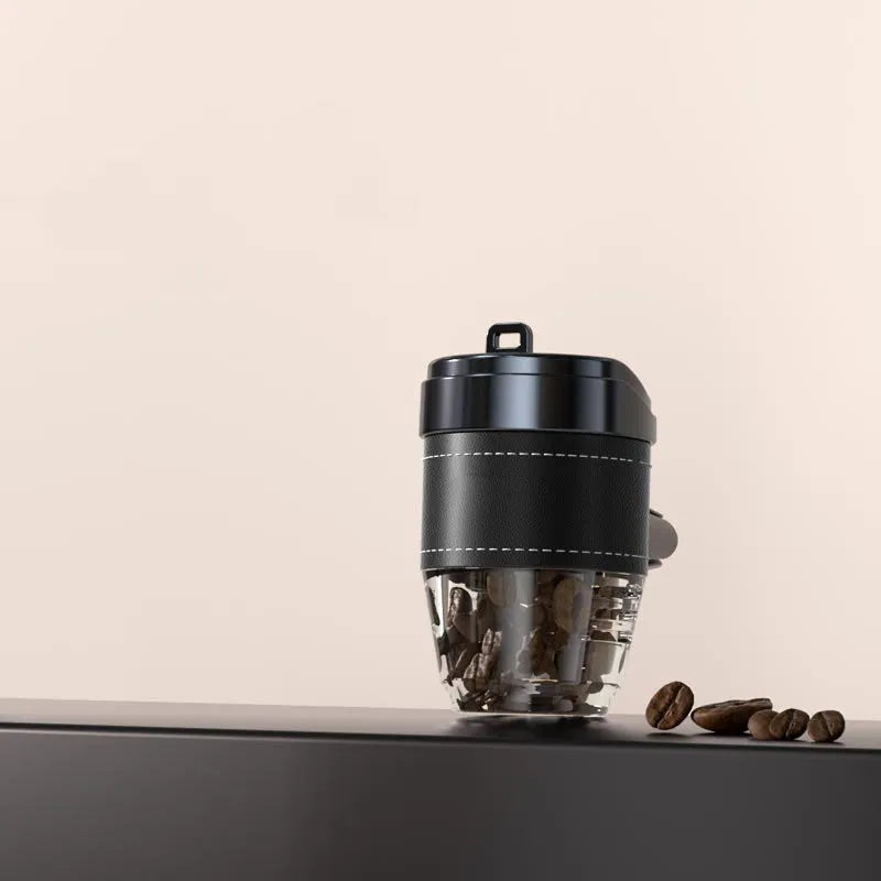 Solid coffee bean car air freshener shaped like a coffee cup on a car dashboard.