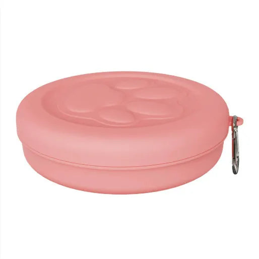 Collapsible silicone dog food bowl with separate snack box in green two-tone colour