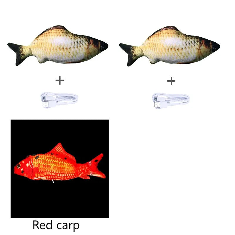 Multicolor USB rechargeable electric jumping fish cat toy measuring 30cm long