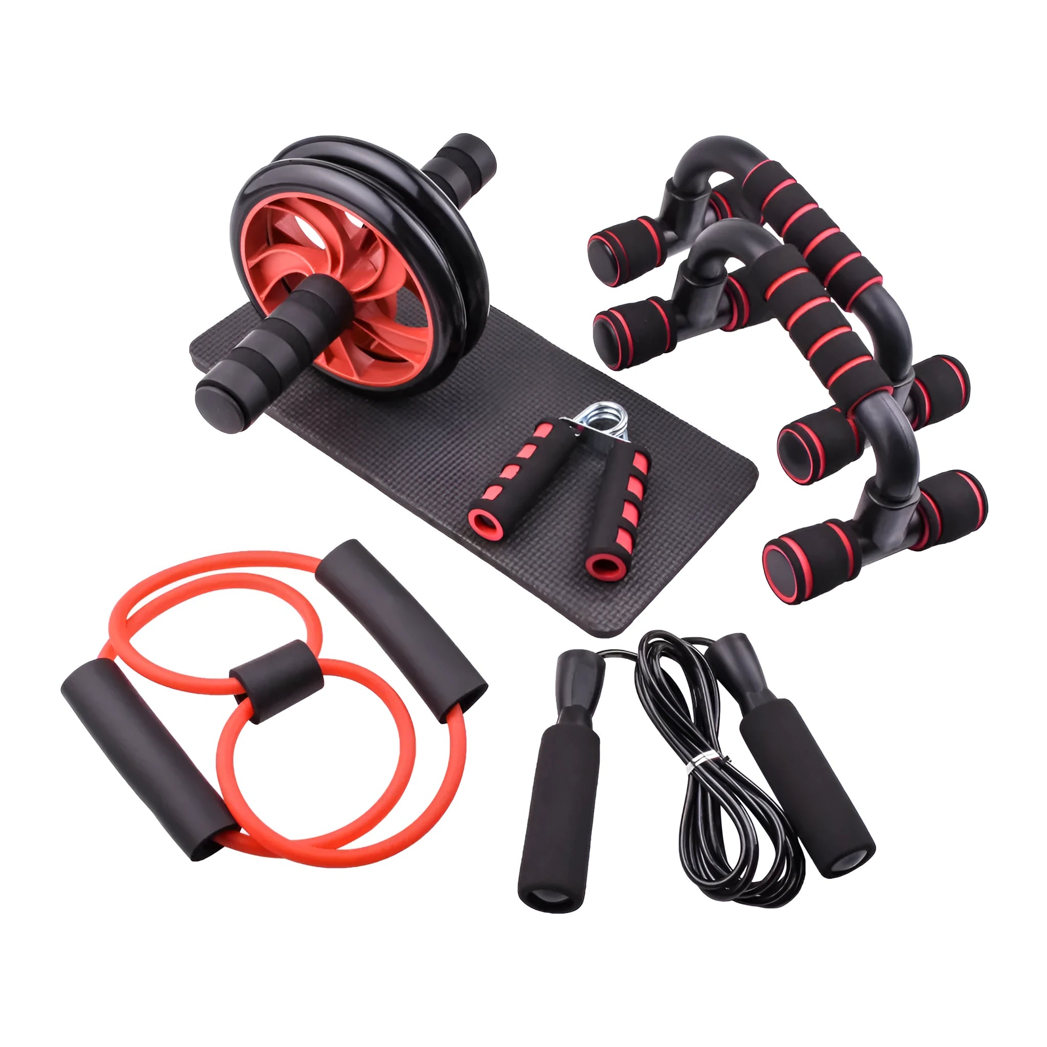 Push-up bracket fitness equipment with abdominal wheels in red, green, black, and blue colour options