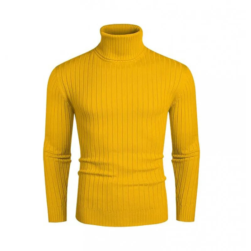 Men's striped high-neck pullover sweater in core sand acetate fabric, long sleeves, available in multiple colours