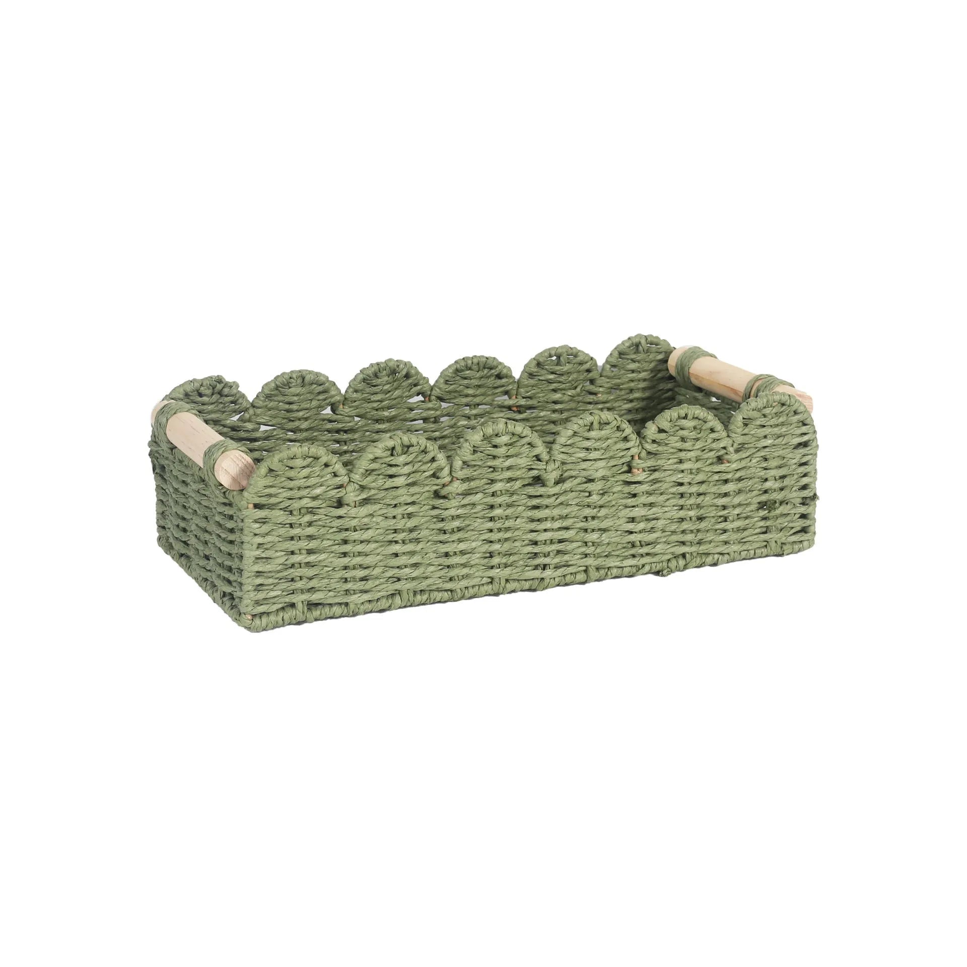 Rectangular woven paper storage basket in modern style measuring 35.5cm long for desktop organisation