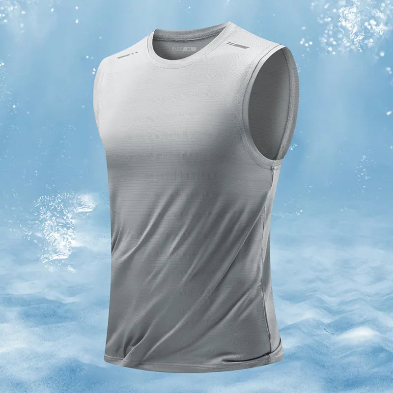 Men's loose sleeveless waistcoat vest in a solid colour, showcasing the straight hem and casual fit.