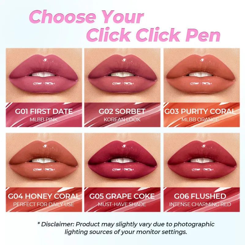 Waterproof moisturising lipstick in 1.8g size showing six colour options Z0033-G01 to Z0033-G06