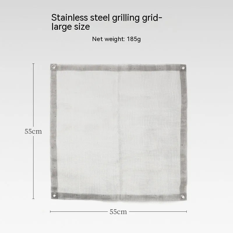 Silver stainless steel barbecue grill and net set for outdoor group cooking
