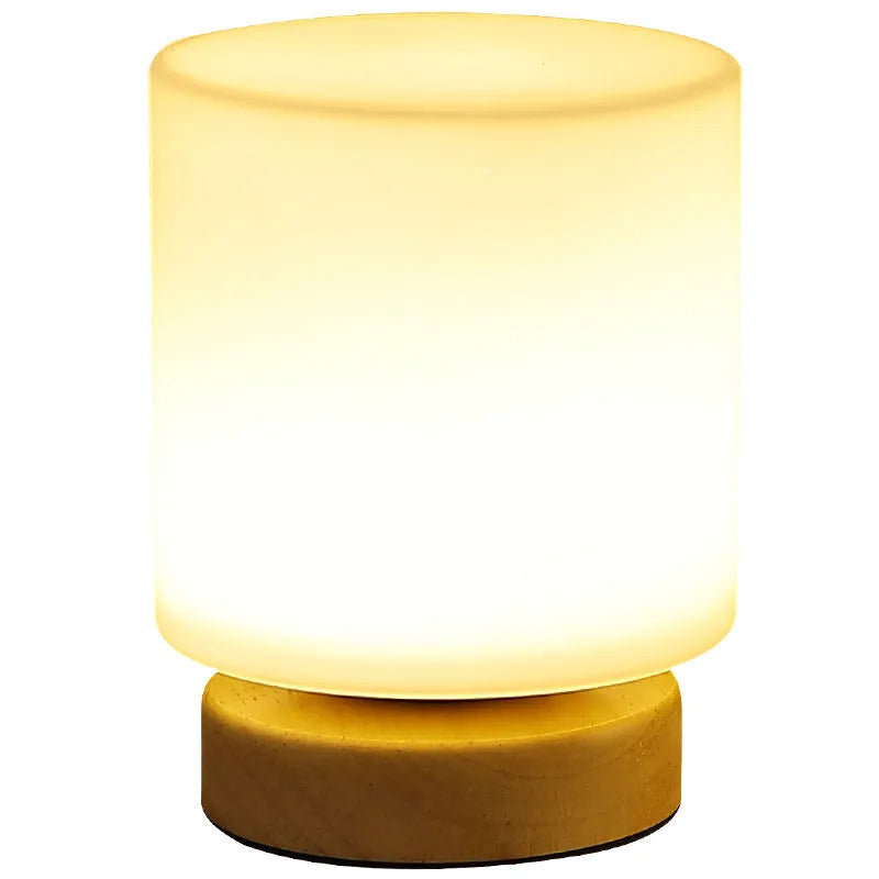 Nordic solid wood USB table lamp with touch dimming in white flower shape design