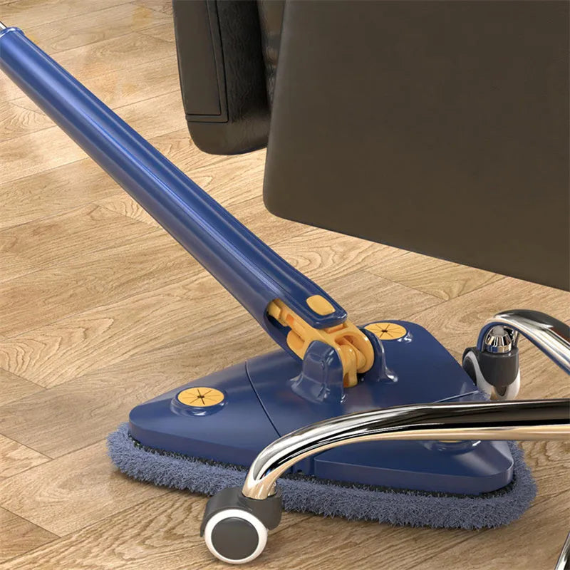 Extendable triangle cleaning mop with rotating head and stainless steel pole in blue colour
