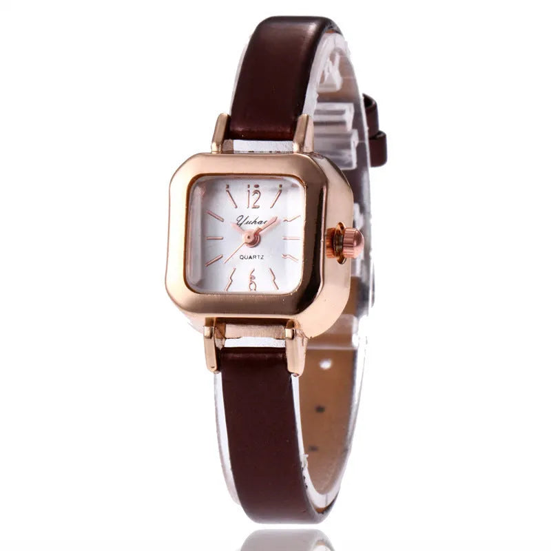 Women's art retro fashion watch with alloy case in black, white, pink, or brown colours