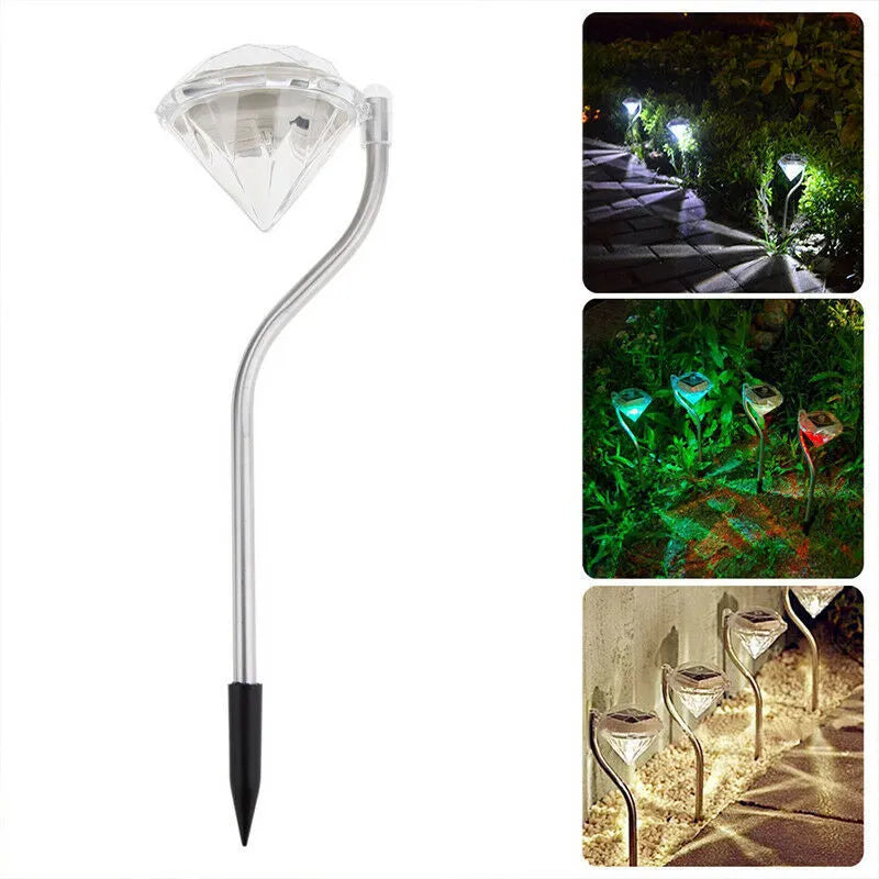 Solar powered diamond garden light with adjustable angle for outdoor illumination