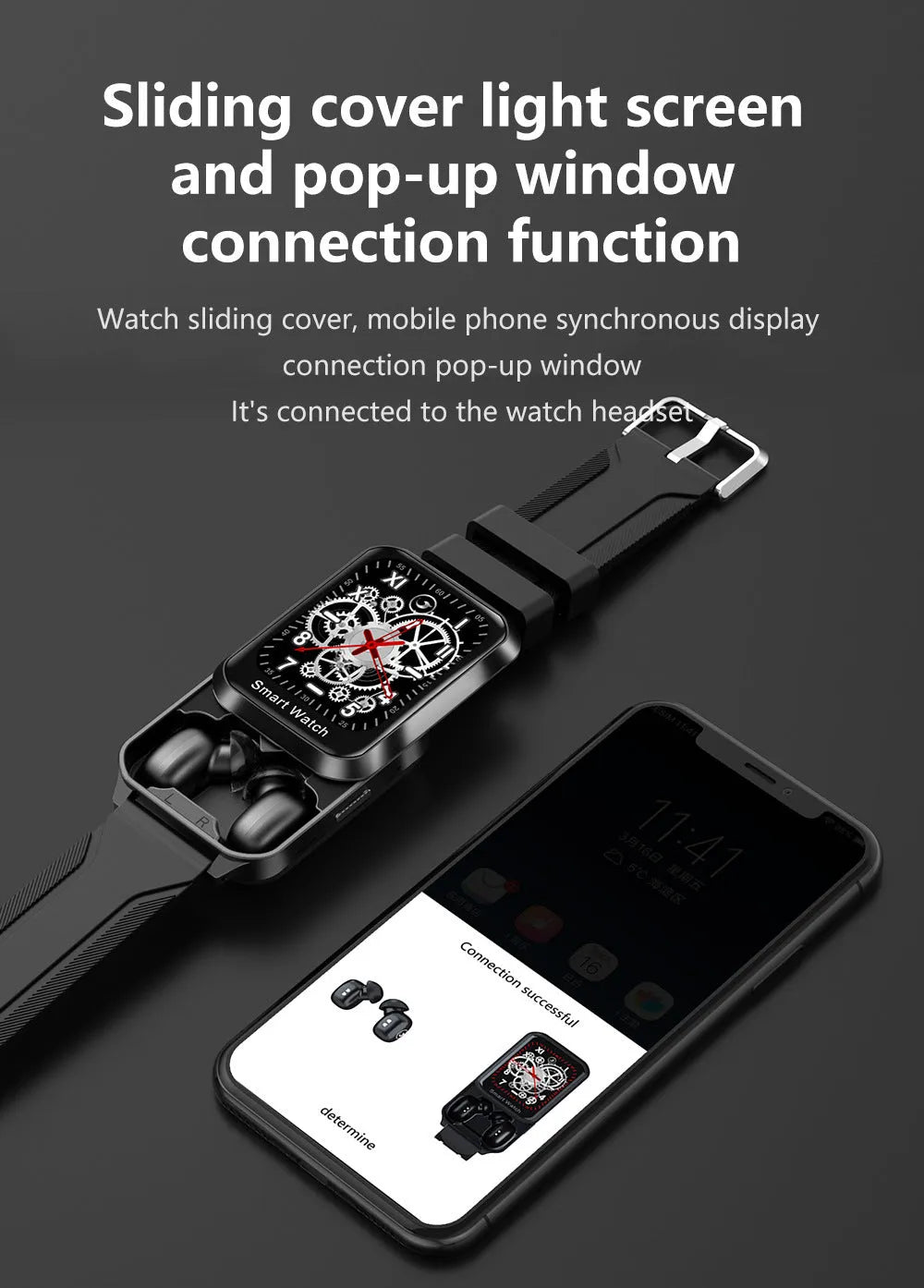 Smart bracelet with split screen display showing call interface on black silicone wristband