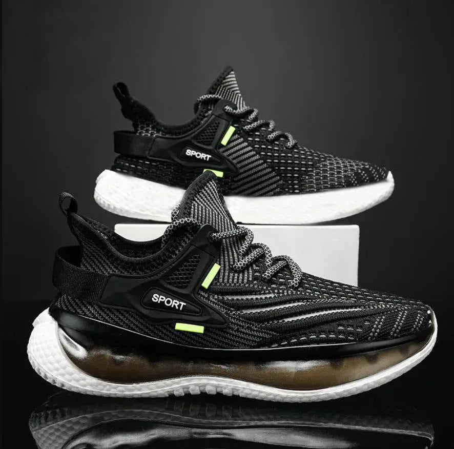 Men's white low-top lace-up sneakers with a woven mesh upper and flat rubber platform sole