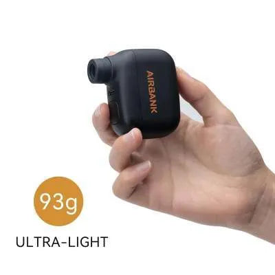 Black AS100 electric bicycle tyre inflator pump with USB charging cable and waterproof bag