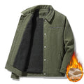 Winter slim retro corduroy jacket with lapels and side pockets in army green on a mannequin